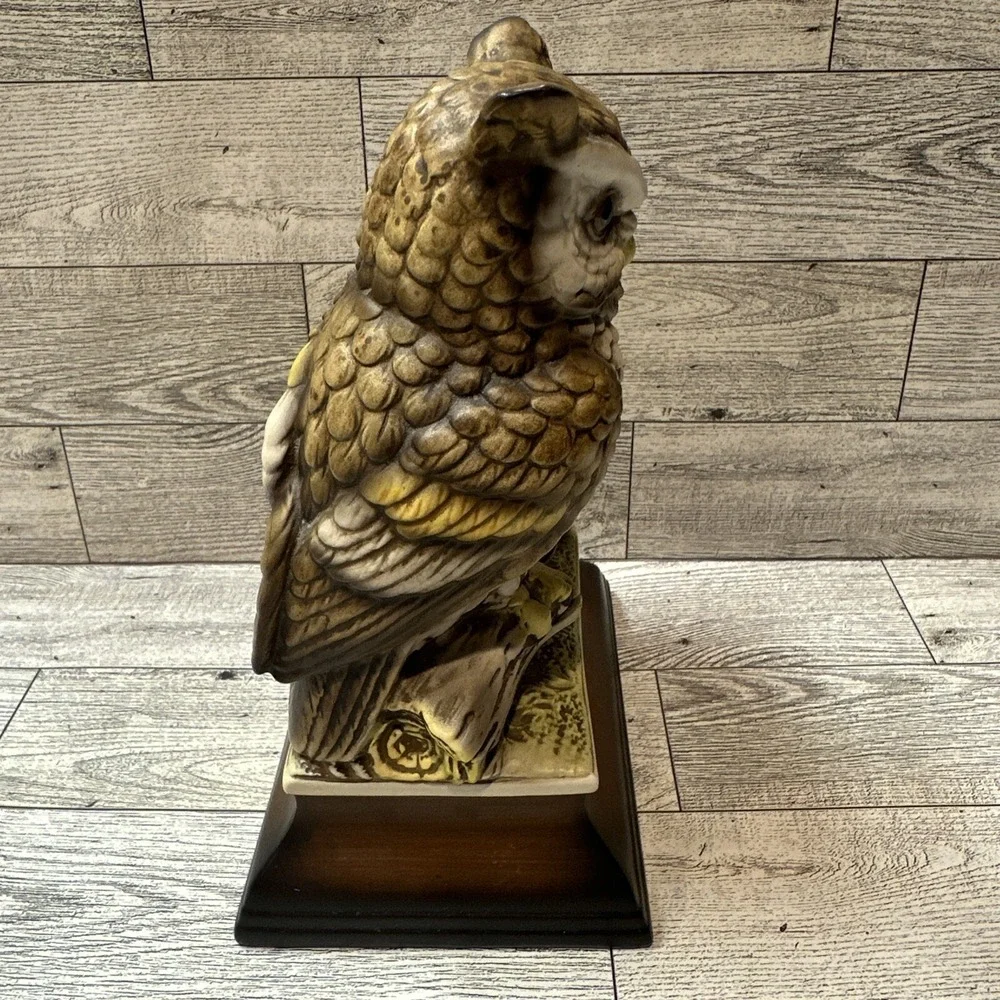 Ceramic Figurine Mother Owl w/ Baby‎ Branch 5.5x8x4
